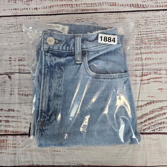 Abercrombie & Fitch 90's Straight High Rise Jeans Sz 24 Busted Knee Grunge Denim - Picture 15 of 15